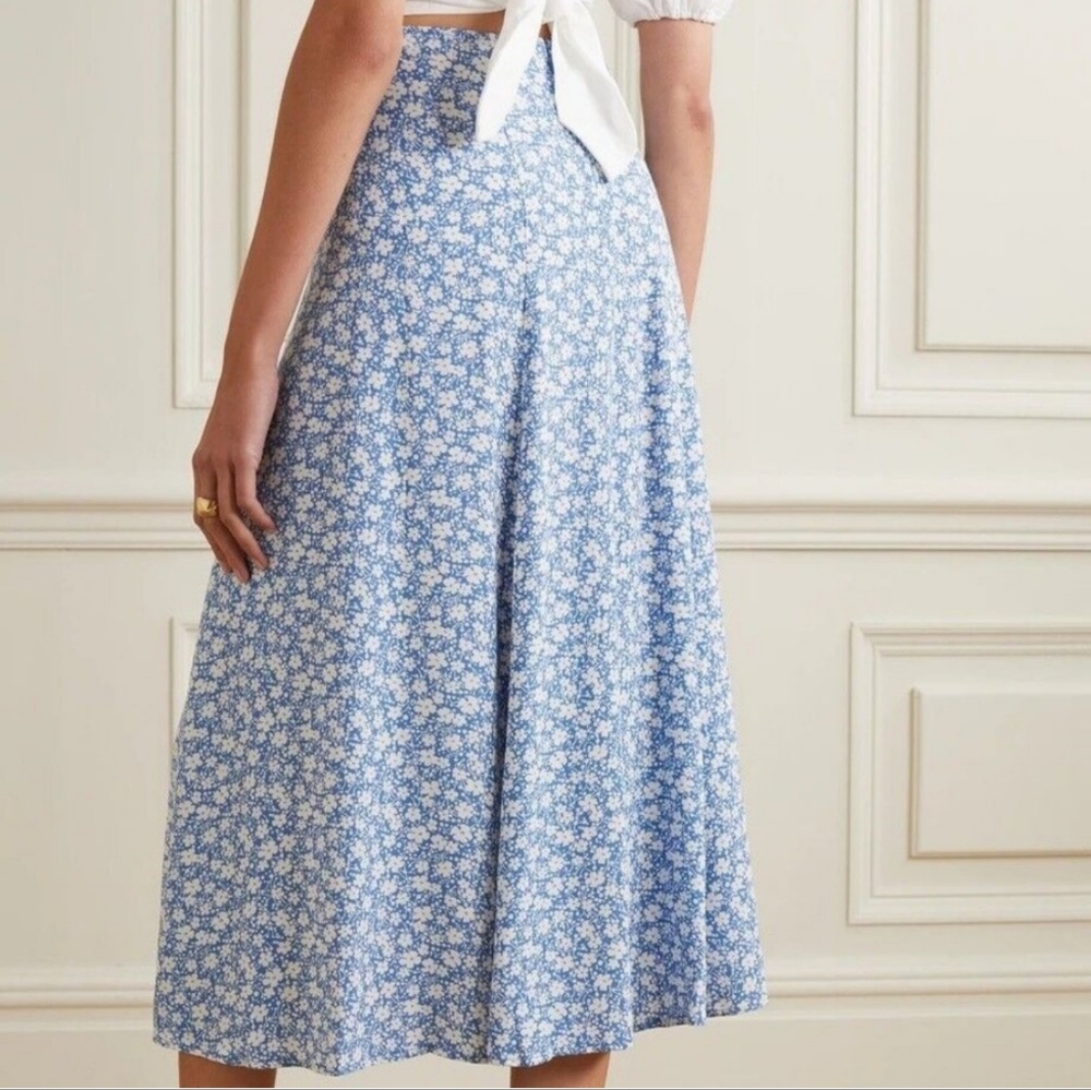 Reformation Zoe Midi Skirt Blue Floral Print size 0 - Picture 10 of 10